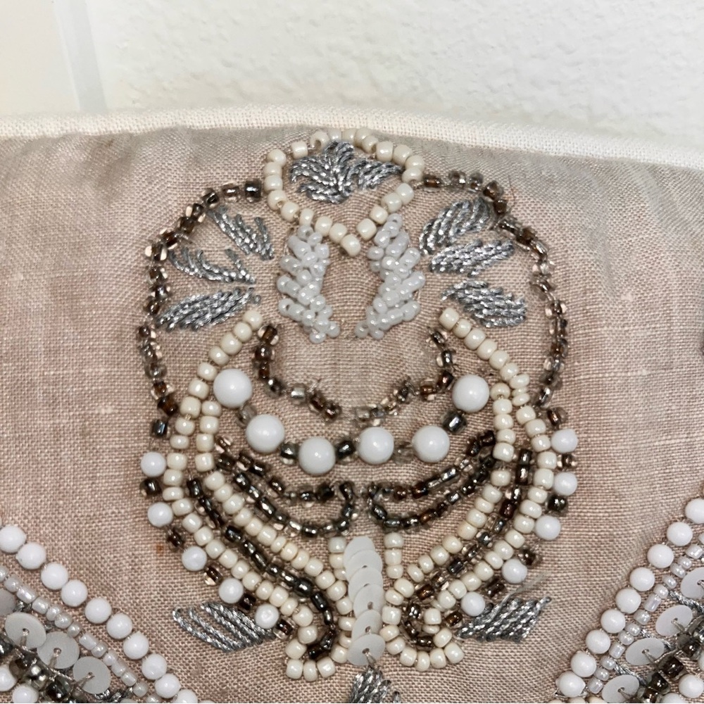 NOBLE EXCELLENCE® Two Embroidered Jeweled Tan Cream & Silver Decorative Pillows - Picture 7 of 15